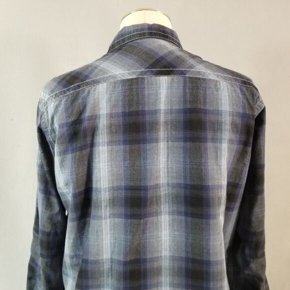 Inc International Concepts shirt men's large blue plaid Pearl snap Western - Picture 9 of 12